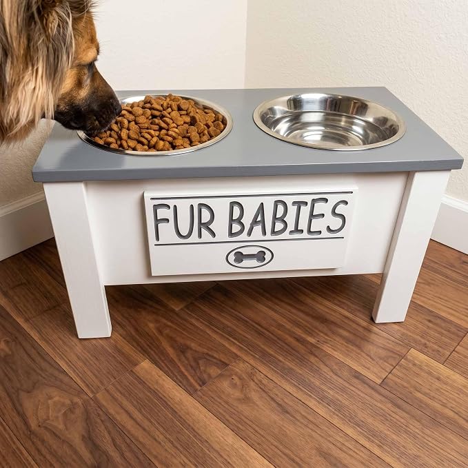 Elevated Dog Bowls for Large Dogs, Personalized Food Stand for Large Breed | Farmhouse Style, Elevated Wood Stand, Storage Container, Stainless Steel Bowls, Raised Anti-Slip Feeder, Made in USA