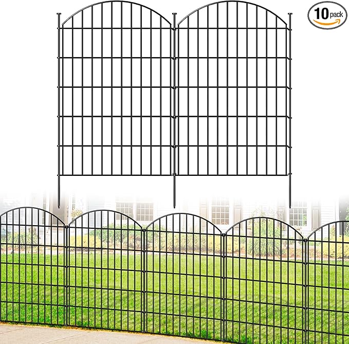 FOREHOGAR Metal Garden Fence 42in (H) x 23.3ft (L), 10 Panels + 11 Stakes Dog Fence Border Fence Animal Barrier, No Dig Garden Fencing for Yard Flower Bed Lawn Patio Outdoor, CTW4210 Black