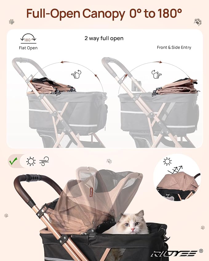 RIDYEE Dog Stroller, Foldable & Lightweight Pet Stroller for Small Medium Dogs & Cats up to 33 lbs, All-Terrain Shock Absorbing Wheels, Fully Ventilated, Storage Basket & Cup Holder