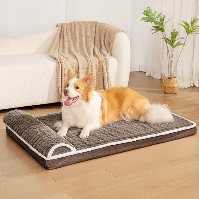 Orthopedic Medium Dog Bed Pillow Pet Sofa Bed 30''X20'' Taupe | Egg-Crate Foam Pet Couch Medium Size Dog, Waterproof Removable Washable Cover,Furry Puppy Crate Mat With Nonskid Bottom