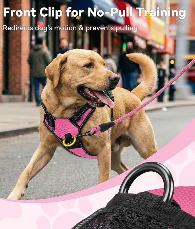 Joytale No Pull Dog Harness for Large Dogs, Front Clip, Hot Pink | Grab Handle for Instant Control, Padded & Adjustable Vest, Sturdy Metal D-Rings, for Safe Training & Daily Walking