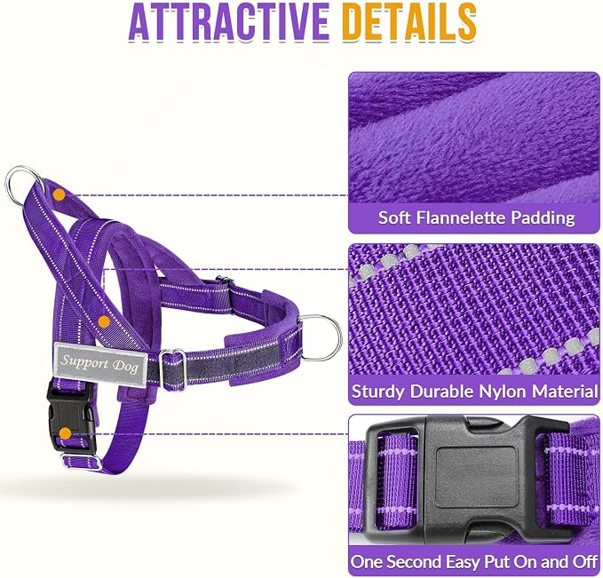 SlowTon No Pull Dog Harness with Front Clip - Heavy Duty, Soft Padded | Neck & Chest Adjustable, Tactical Pet Vest and Leash Set for Large Medium Sized Dogs, for Easy Walk & Training, Purple S