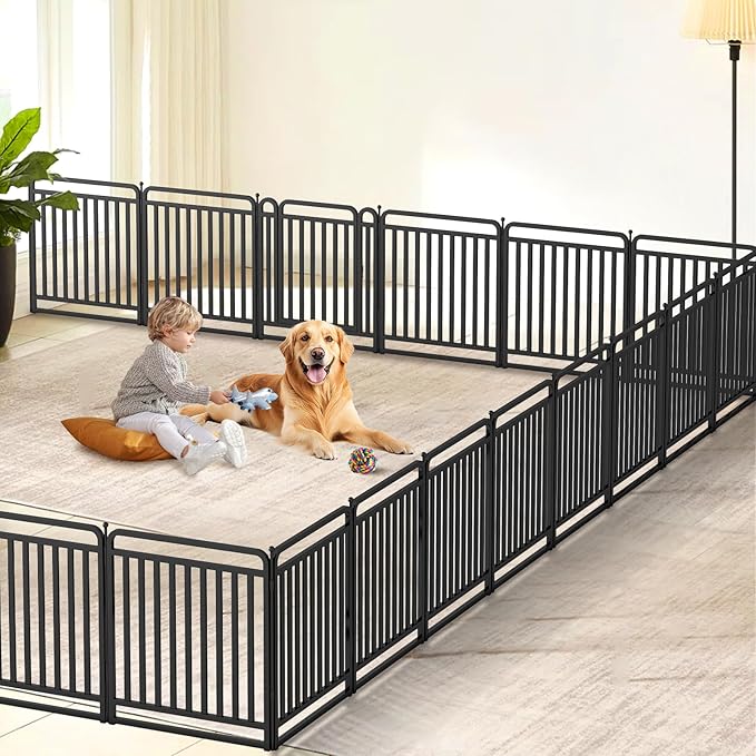 New Thickened Version Dog Playpen, 32 Inch Dog Fences for The Yard, Portable Outdoor Dog Playpen for Large/Medium/Small Dogs, Foldable Metal Dog playpen, with Doors (32 Panels, 32 Inch)