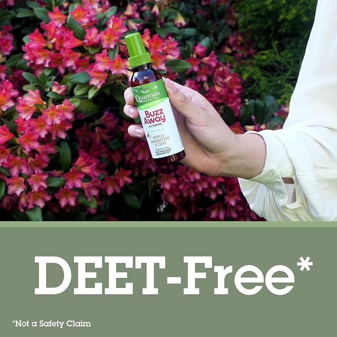 Quantum Health Buzz Away Extreme Mosquito & Tick DEET-Free Repellent, 4 oz | Effective Outdoor Bug Spray, Kid-Friendly, Geraniol, Peppermint, Citronella, Thyme & Clove, Independent Field Tested