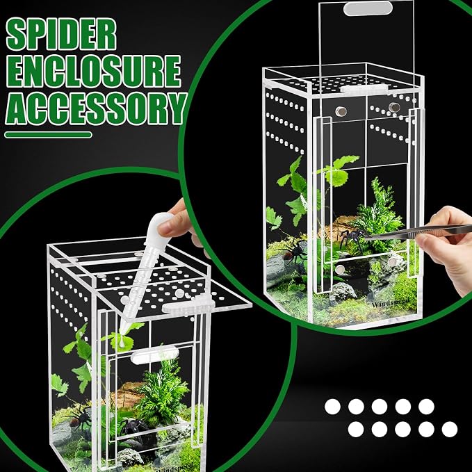 Mini Spider Enclosure, Windspeed 3x3x6’’ Acrylic Terrarium with Ventilation Jumping Spider Enclosure Cage Portable Micro Habitat Terrarium for Tarantula Lizards Gecko with Tongs, Dropper
