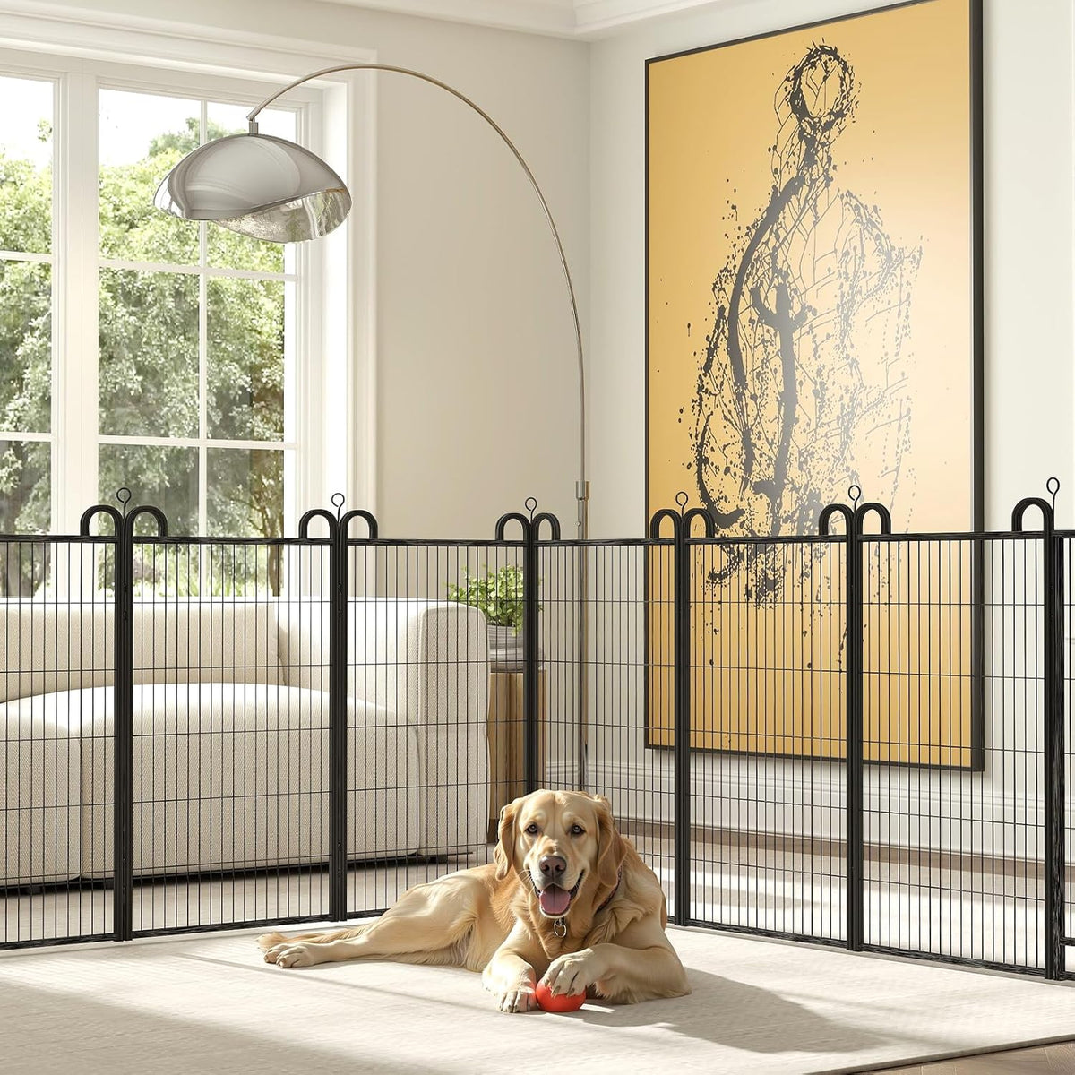 Dog Playpen Outdoor 32 Panels Heavy Duty Dog Fence 47" Height Anti-Rust with Doors Portable for RV Camping Yard, Total 71FT, 406 Sq.ft, Snowy Black