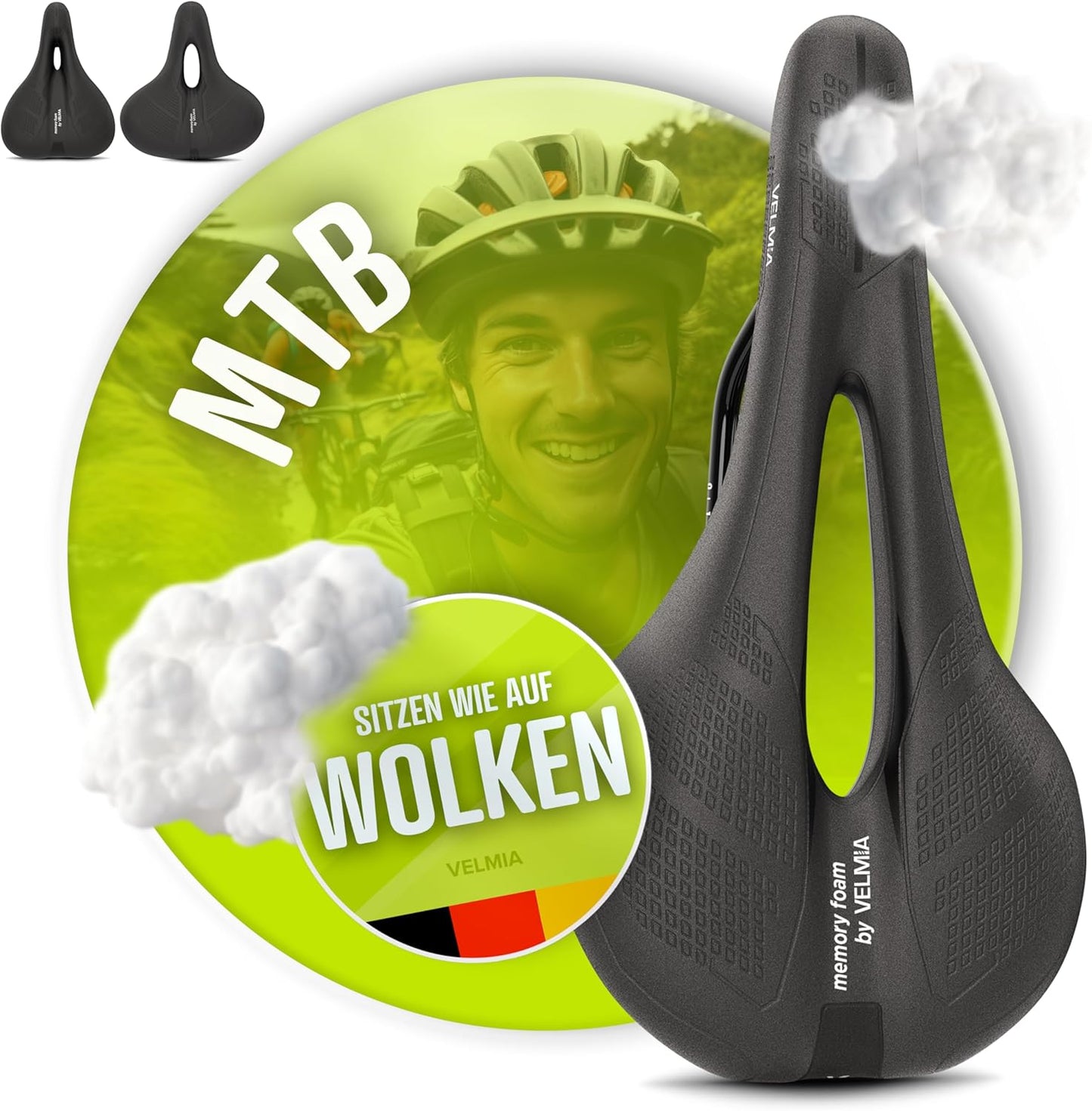 Velmia Bicycle Saddle - Comfortable Saddle for Men and Women - 3 Zone Concept - Waterproof Bicycle Seat with Ergonomic Design