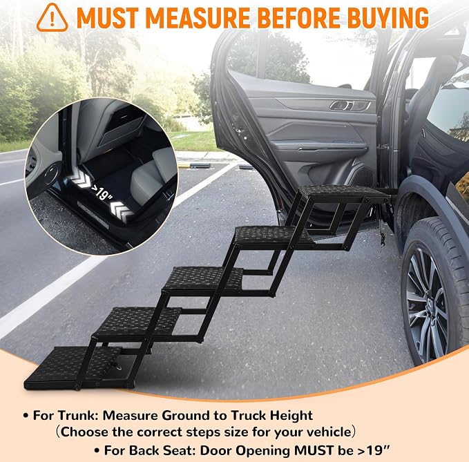 Dog Stairs for Car - Foldable Dog Ramps for Large Dogs with Non Slip Surface, Portable Dog Steps for Cars and SUV, Truck, Support Up to 200 Lbs, 6 Steps