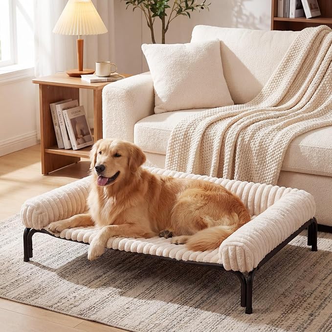Czpalo Elevated Dog Bed with Removable Bolster Cushion Mat, Raised Pet Cot for Extra Large Sized Dogs with Breathable & Washable Mesh, Indoor & Outdoor Pet Hammock with Skid-Resistant Feet.