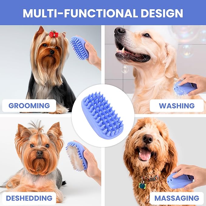 We Love Doodles 2 PACK Pet Rubber Bath Brush and Dog Shampoo (Bundle) - for Shower Scrubbing & Soothing Massage and Organic Dog Shampoo, Conditioner & Detangler - Made in The USA