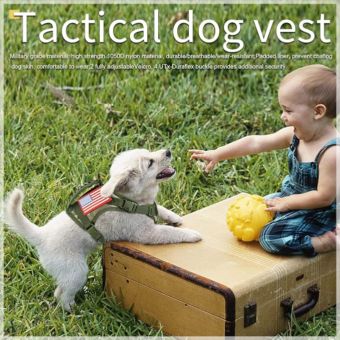 Tactical Service Dog Harness for Small Dogs, Adjustable Military K9 Working Vest with Vertical Handle, Water-Resistant MOLLE Training Gear, Camo, XS