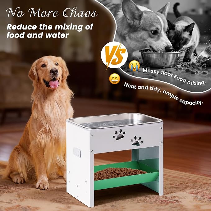 Dog Water Bowl Elevated| Adjustable Stand Pet Feeding Station with Storage | 3 Gal Stainless Steel Pet Food Water Bowl Set Metal Dog Bowl for Cat, Large Breeds Easy to Clean, Indoor/Outdoor Use