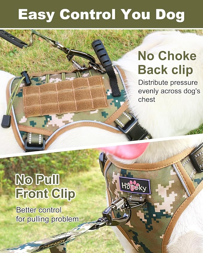 Tactical Dog Harness No Pull,Service Dog Vest with Handle,Army Camo, M | Adjustable Military,Reflective ＆ Molle Loop Panels, for Medium Large Size Dogs for Training Walking Running