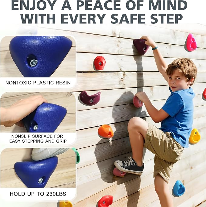 TOPNEW 20PCS Rock Climbing Holds for Kids, Climbing Rocks for Play Set, Swingset - Adult Rock Wall Holds with Mounting Hardware for Indoor Outdoor, Bright Color