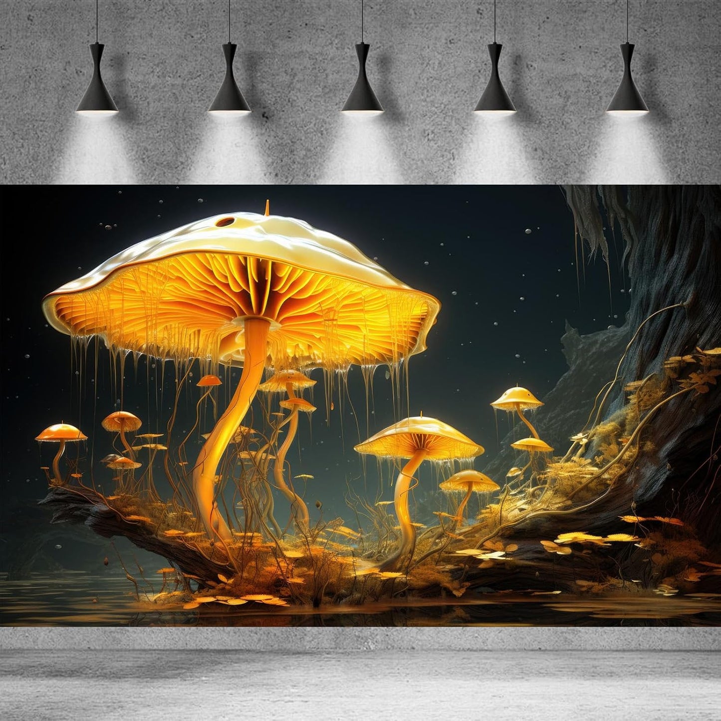 Fantasy Mushrooms Aquarium Background Fantasy Mushroom in Magical Enchanted Fairy Tale Stream Reptile Tank Enclosure Terrarium Backgrounds Mushroom Theme Landscape Fish Tank Backgrounds 48x18in