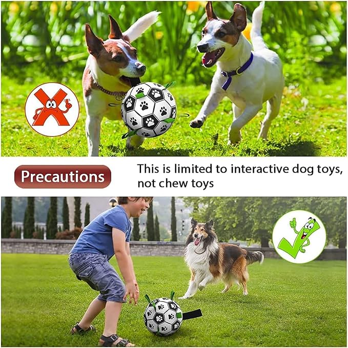 QDAN Large Dog Toys, 8 Inch Soccer Ball for Dogs with Straps, World Cup Interactive Toys for Tug of War, Puppy Birthday Gifts, Water Toy, Durable Dog Balls for Medium Large (Pack of 2)