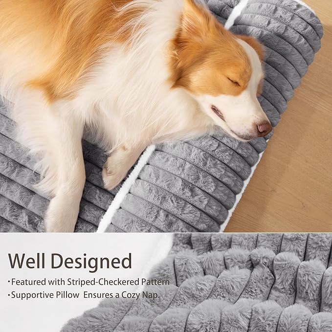 Orthopedic Large Dog Bed Pillow Pet Sofa Bed 56''X40'' Grey | Egg-Crate Foam Pet Couch Large Sized Dog, Waterproof Removable Washable Cover,Furry Puppy Crate Mat With Nonskid Bottom