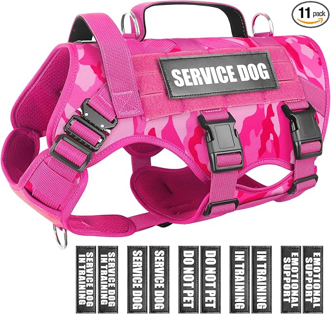 Service Dog Vest Harness for Medium Dog, Tactical Working MOLLE Vest with 10 Pet Patches, No Pull Heavy Duty Harness for Training Walking