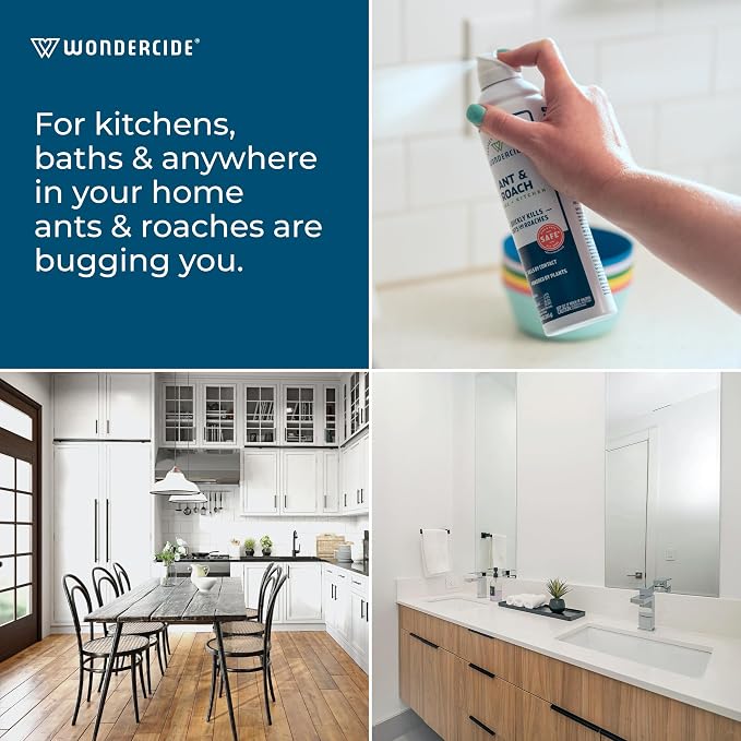 Wondercide - Ant & Roach Aerosol Spray for Kitchen, Home, and Indoor Areas - Ant, Roach, Spider, Flea, Stink Bug Killer with Natural Essential Oils - Pet Safe - 10 oz 2-Pack