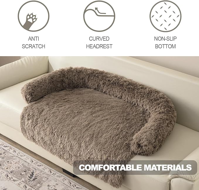 Calming Dogs/Cats Bed Mats, Dog Pad Washable Removable Couch Cover, Plush Long Fur Mat for Pets, Waterproof Lining, Perfect for Small, Medium and Large Dogs and Cats (Desert Brown, 45"x37")