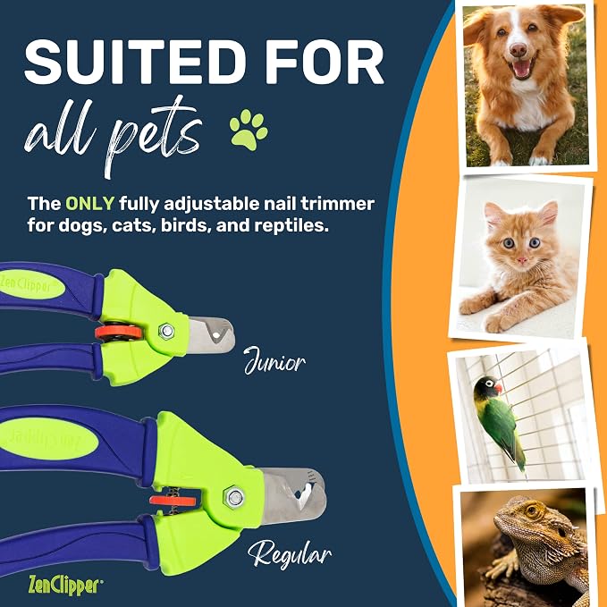 Zen Clipper Precise Dog Nail Clippers - Adjustable Safety Blade, No Overcutting - Stress Free Dog Grooming at Home - Easy to Use Pet Clippers with Sharp Blades for Clean, Splinter Free Cut
