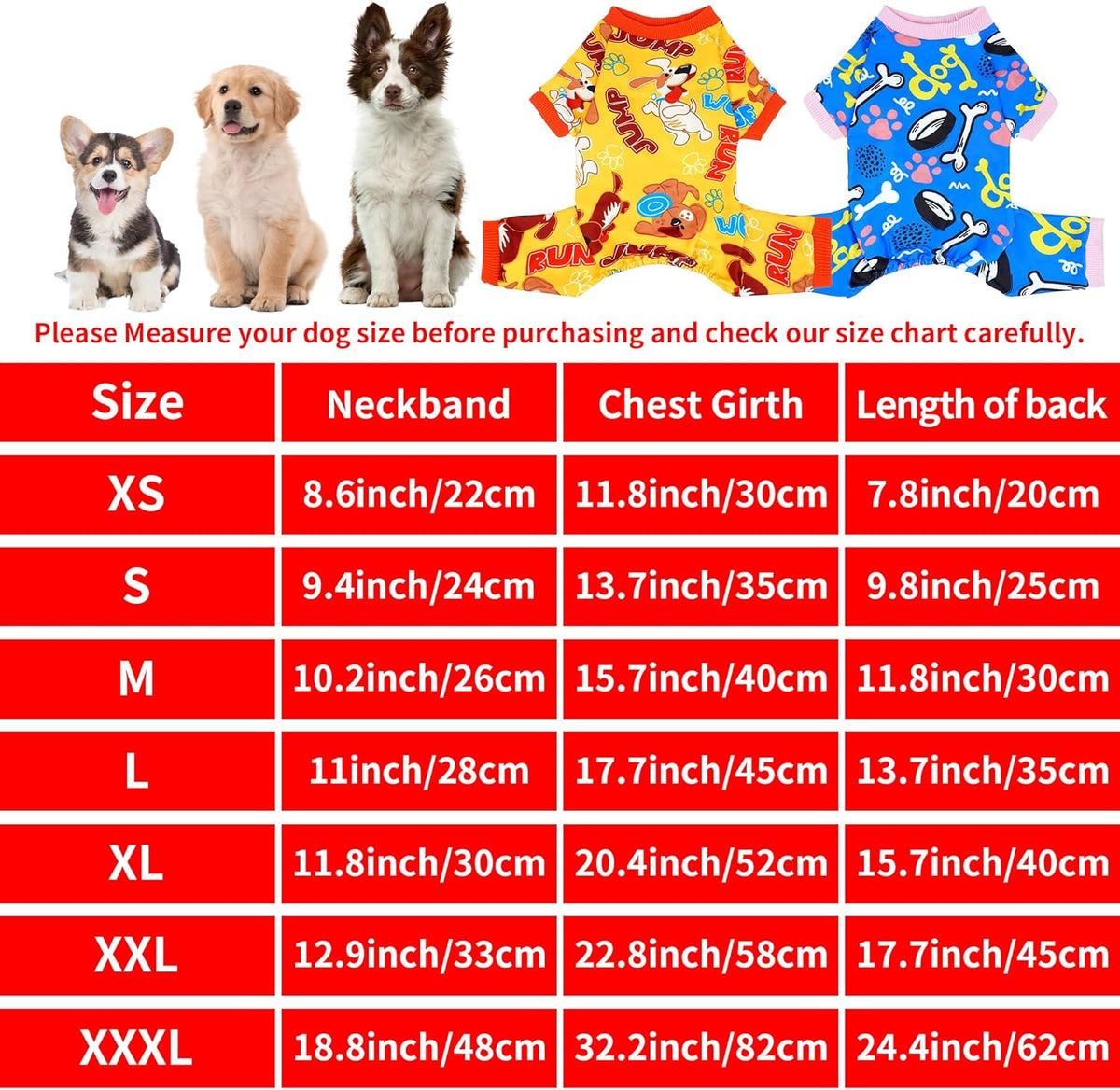 2PCS Dog Pajamas for XXXL Sized Dog Pjs Clothes Puppy Onesies Outfits Pet Jammies Boy Girl Male Female Apparel Paw Bone Puppy Print XXXL