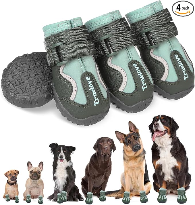 EXPAWLORER 4PCS Anti-Slip Dog Shoes - Waterproof Dog Booties & Paw Protectors with Reflective Straps for Outdoor Cold/Hot Pavement, Indoor Hardwood Floors, Winter Boots for Small Medium Large Dogs