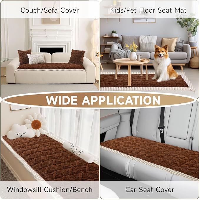 OTOB Couch Cover for Dogs Washable Pet Friendly, Non Slip Plush Fuzzy Love Seat Couch Covers Sofa Slipcovers, Geometric Jacquard Soft Pet Cushion Mat Furniture Protector (Dark Coffee, 27.6" x 59.1")