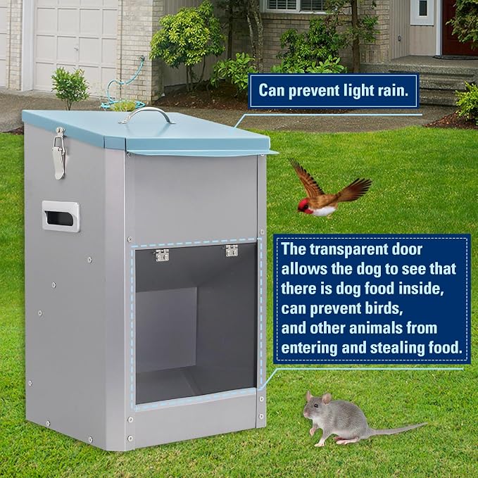 Automatic Large Dog Food Dispenser, 25lbs Outdoor Pets Feeder - Gravity Food Feeder Galvanized Metal Pet Food Station for Cats, Small, Medium, and Large Breeds