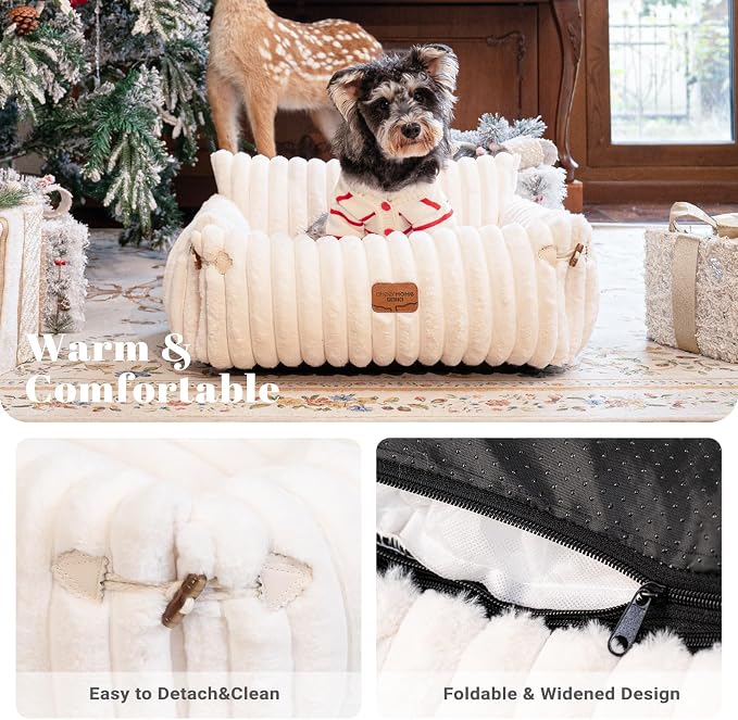 CHEERPALS Cat Couch Bed for Indoor Cats Fluffy Cat Sofa Recliner with Removable Washable Cover Cute Pet Lounge Suitable for Puppy Kitten (Off-White)