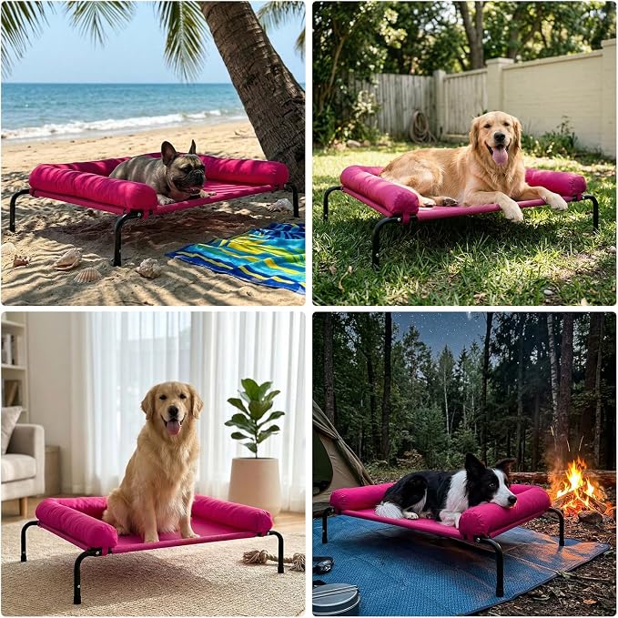 Cooling Elevated Dog Bed, Outdoor Raised Dog Beds, Medium Dogs Cot | Waterproof,W/Breathable Mesh, Pet Cot W/Portable Removable Bolster