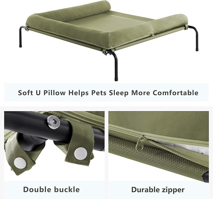 Cooling Elevated Dog Bed, Outdoor Raised Dog Beds, Medium Dogs Cot | Waterproof,W/Breathable Mesh, Pet Cot W/Portable Removable Bolster