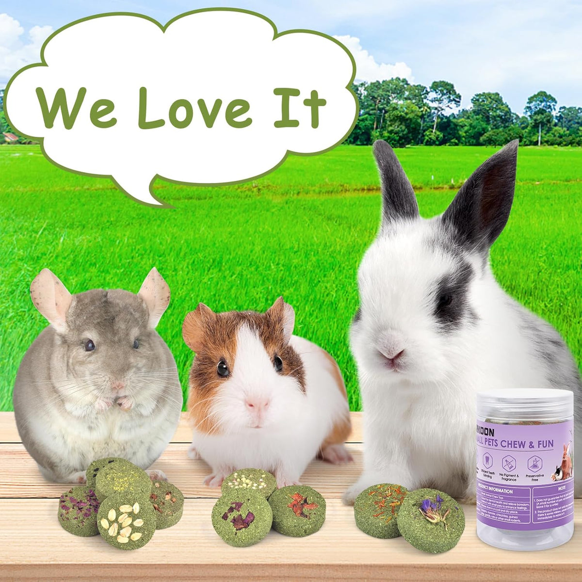 ERKOON Treats Rabbit Toys, 100% Edible Premium Timothy Hay Chew A Blocks for Rabbits, Chinchilla Treats, Chew Toys for Teeth Guinea Pigs and Mice