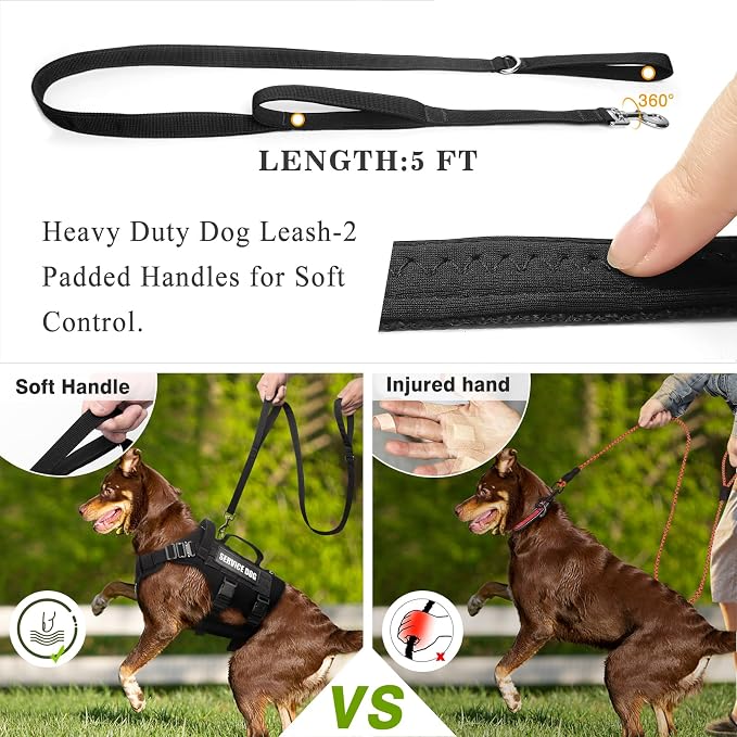 Tactical Dog Harness with Dog Leash, Service Working MOLLE Vest with 10 Pet Patches for Medium Dog, No Pull Military Harness and Backpack for Training Hunting Walking