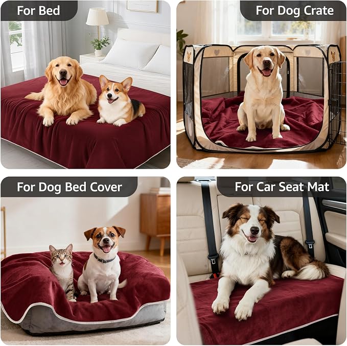 LOOBANI Waterproof Dog Blanket for Couch, Soft Couch Cover 50" x 60", Red | Pet Blanket for Medium Large Dogs, Double Side Liquid-Proof, Reversible Flannel Bed Throw for Sofa, Travel, Hair Resistant