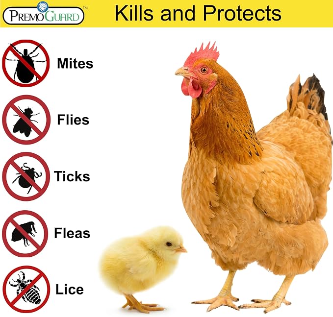 Premo Guard Poultry Spray - 128 oz - Kill Scaly Leg, Mites, Fleas, Lice, & Other Pests on Chickens and in Coops - Natural Plant Based Oils for Control & Prevention - Family Safe with No Egg Withdrawal
