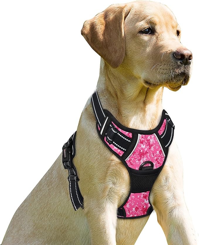 BARKBAY Dog Harness No Pull for Small Sized Dog Front Back Clips,Dog Vest | Soft Padded No Choke With Handle,Easy On&Off,Adjustable Reflective For Walking Training Running(Pink Camo,S)