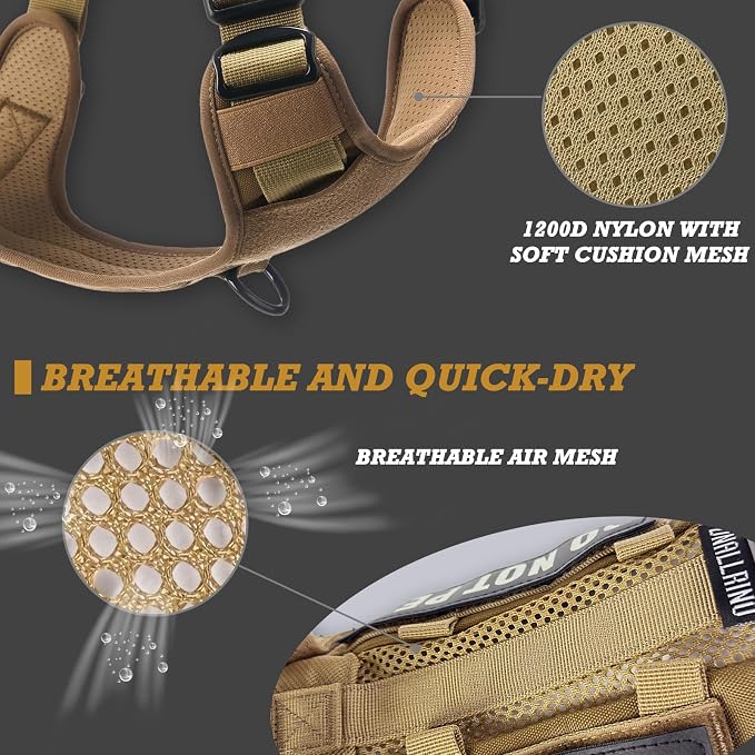 Tactical Dog and Cat Harness for XS and Small Puppy, Air Pet Vest No Pull with Reflective Do Not Pet Patches, Breathable Dog Molle Vests for Training Walking Hunting Brown