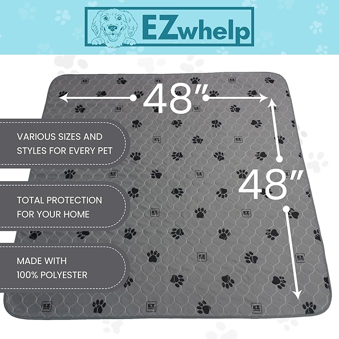 EZwhelp Reusable Quick Dry Pad - Waterproof Pet Pee Pads Washable for Large Dogs - Non-Slip Dog Training Pads, Fast Absorbent - Reusable Potty Pads for Cats and Dogs - 48" x 48" Pack of 2