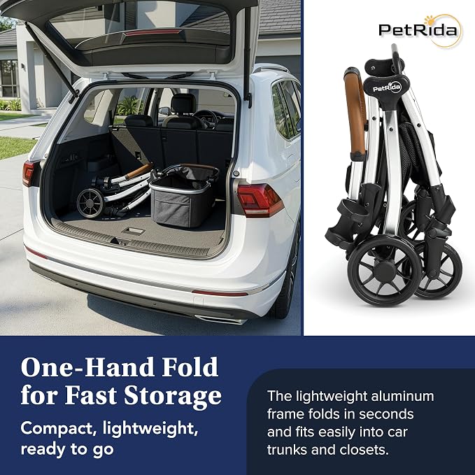 Luxury Pet Stroller with Detachable Carrier | Lightweight Design with Easy One-Hand Fold & Spacious Storage Basket | Safe & Comfortable Travel for a Small to Medium Dog or Cat, Gray