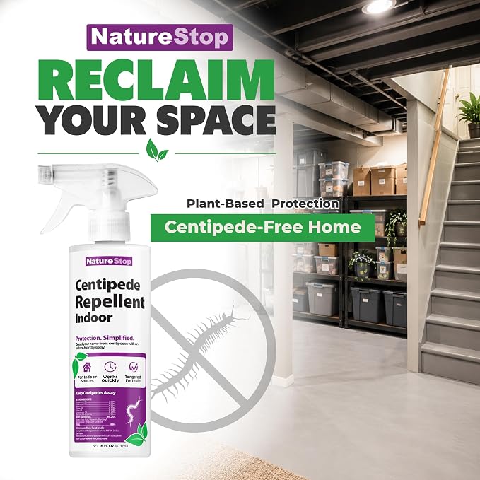 Centipede Repellent Spray for Indoor Use (16oz) | Kills & Deters Centipedes, Plant-Based Active Ingredients, Pet & Family Friendly, For Basements & Bathrooms, Indoor Use
