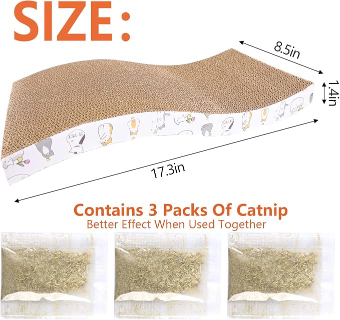 PatiencET 3 Pack Cat Scratcher Pad Recycle Corrugated Cat Scratching Pad Type S Cat Scratch Pad Lounger Sofa for Furniture Protector