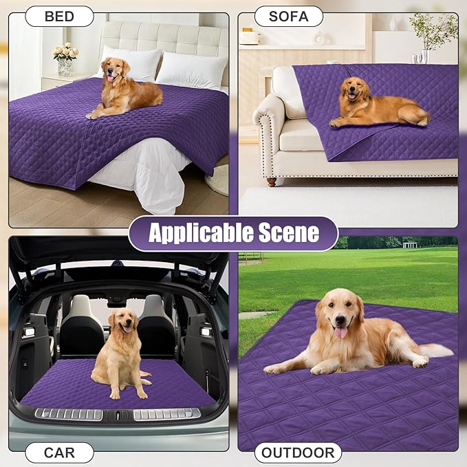 Smiry Waterproof Dog Bed Cover Pet Blanket, Soft Washable Dog Blanket for Furniture Bed Couch Sofa Reversible, Checkered (30"x70", Purple/Purple)
