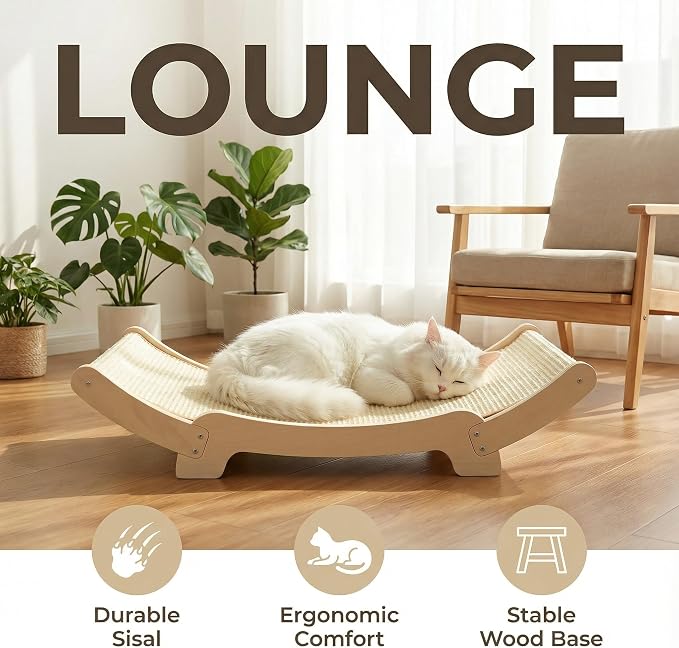 Sisal Cat Scratcher Bed for Indoor Cats Hammock for Scratching Pad Cat Chair Nartural Sisal Scratch Post for Large Cats Scratcher Lounge, Wooden Cat