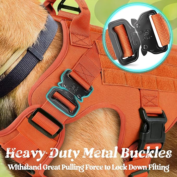 rabbitgoo Tactical Dog Harness for Large, Heavy Duty Military No Pull Vest | Sturdy Metal Buckles, 5 Adjustments, Molle System, Powerful Pullers for Training, Hunting, Outdoor, Orange, Large
