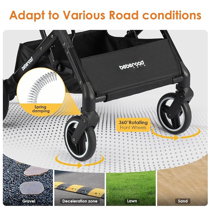 X2 Pet Stroller, Dog Cat Stroller for Small Pets with Detachable Carrier, Lightweight Foldable Cat Carrier Dog Car Seat for Puppy Doggy up to 44lbs, Canopy and Waterproof Pad, Camel