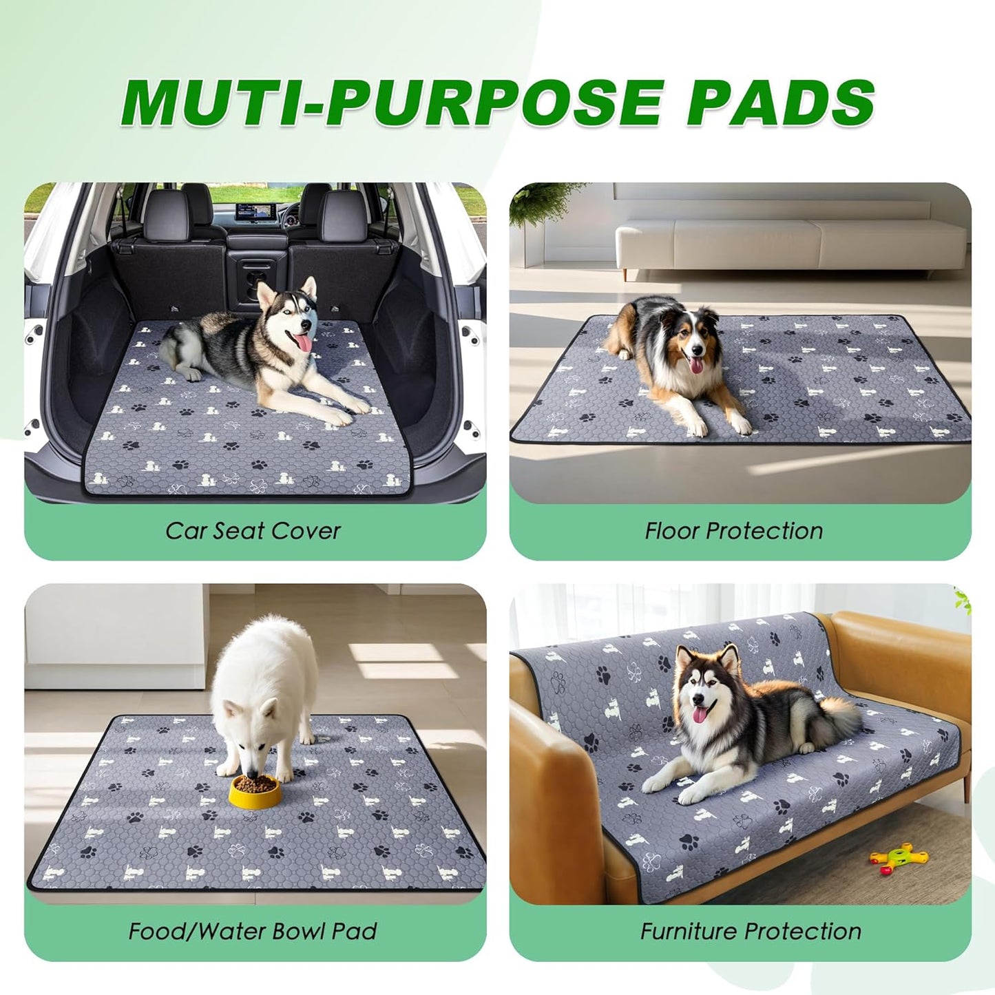 Washable Pee Pads for Dogs, Extra Large Dog Mat, Absorbent Reusable Training Dog Pads Pet Puppy Pads, Non-Slip Potty Pads for Whelping, Playpen, Crate, Bed, Grey 65"x48"