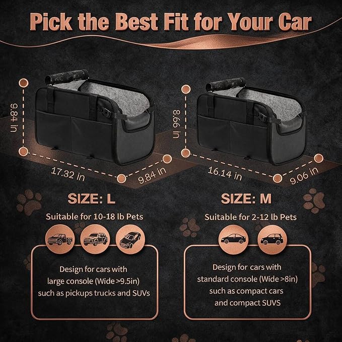 YUDODO Large Dog Car Seat for Center Console 10-18lbs, PU Booster Bed | Portable Puppy Cat Seat, Waterproof, Wipe Clean, Safe & Durable, Side Pockets, for Truck & SUV-Width>9.5in, Anti-Slip, Black