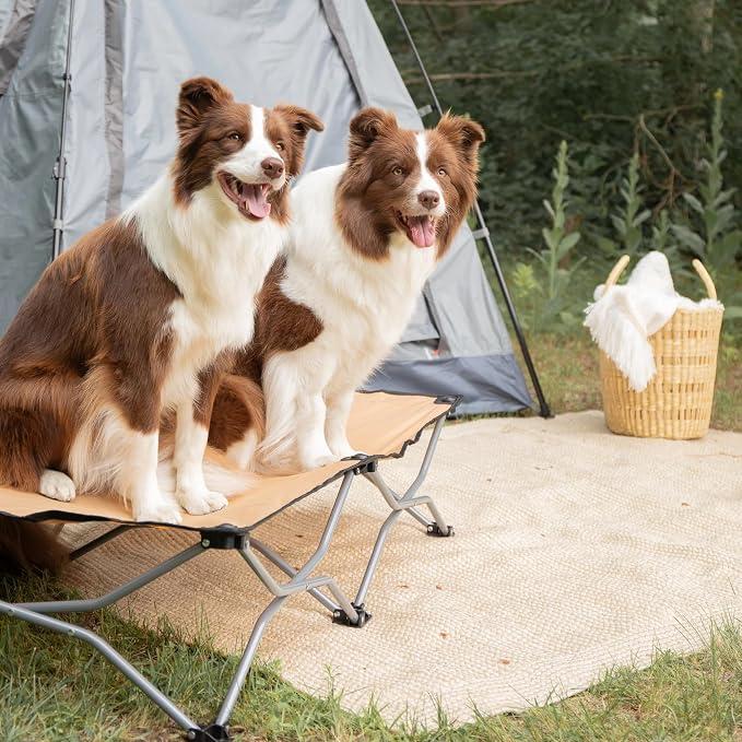 Carlson Elevated Dog Bed, Folding Dog Cot for Large Dogs up to 95 lbs, Portable Raised Pet Bed for Indoor & Outdoor Use, 47.5” x 24.5”, Tan
