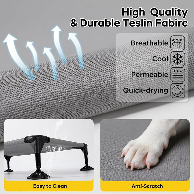 iweepet Upgraded 4 in1 Elevated Dog Cot with Removable Canopy & Bolster Pillows for Large & Extra Large Dog,Cooling Raised Outdoor Dog Bed with Breathable Teslin Mesh,Carry Bag for Camping, Backyard